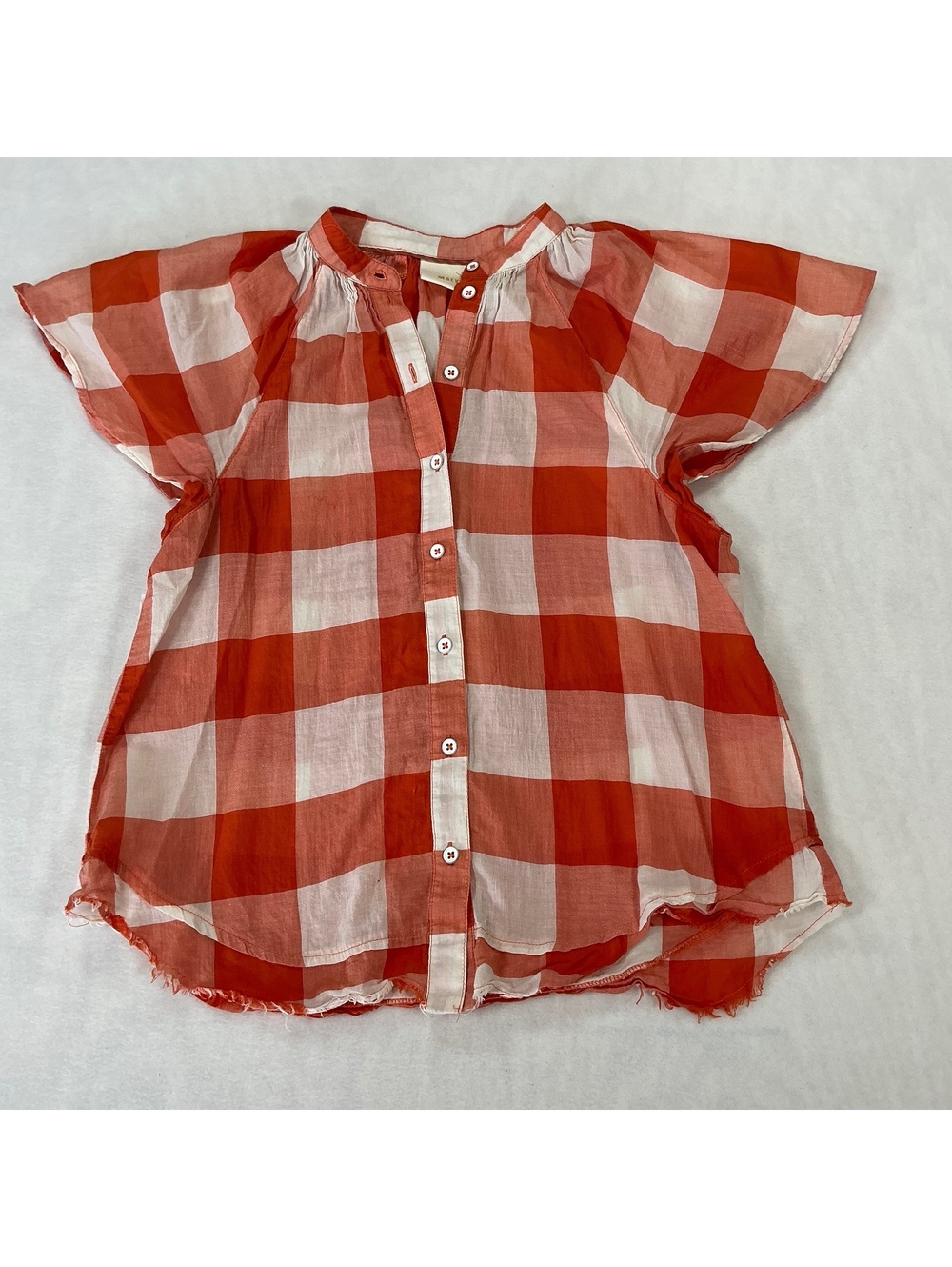 Maeve by Anthropologie Women's Orange and White Buffalo Plaid Blouse XS